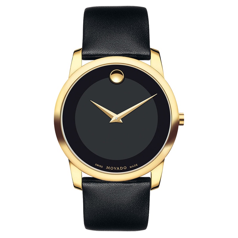 瑞士品牌 movado摩凡陀博物馆系列镀金男士石英表时尚皮革腕表0606876