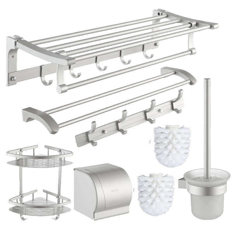 箭牌卫浴(ARROW)卫浴五金套件 浴室置物架挂件套装 挂件毛巾架 太空铝卫生间置物架 黑色五金套装 开孔免钉两用