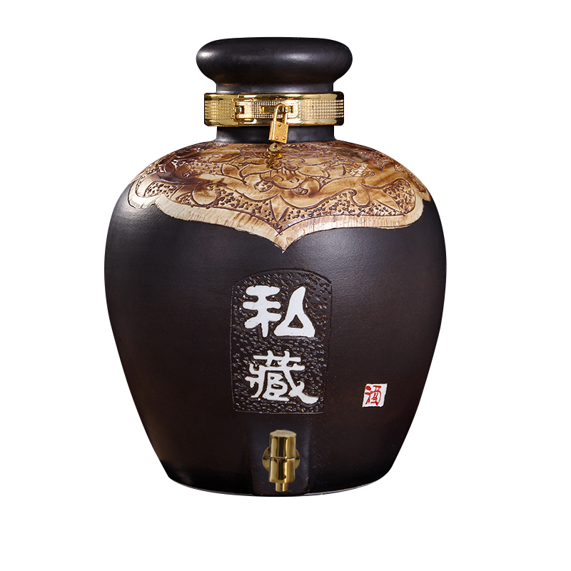 艺锦蓝 景德镇陶瓷酒坛私藏雕刻30斤带不锈钢龙头 酒具 酒缸 泡酒瓶 泡酒壶 密封坛 泡酒罐 自酿葡萄酒坛子 杨梅酒坛子