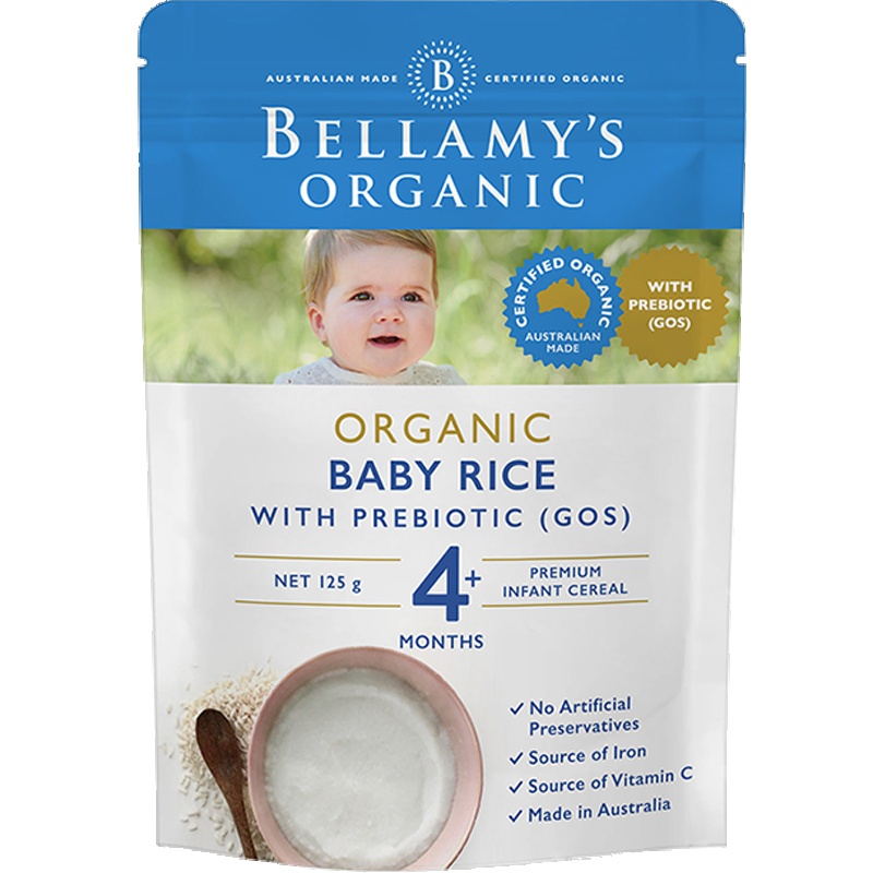 澳洲Bellamy's贝拉米高铁GOS益生元有机米粉125g 1袋装 4+/4个月+宝宝婴幼儿辅食Baby 澳大利亚进口