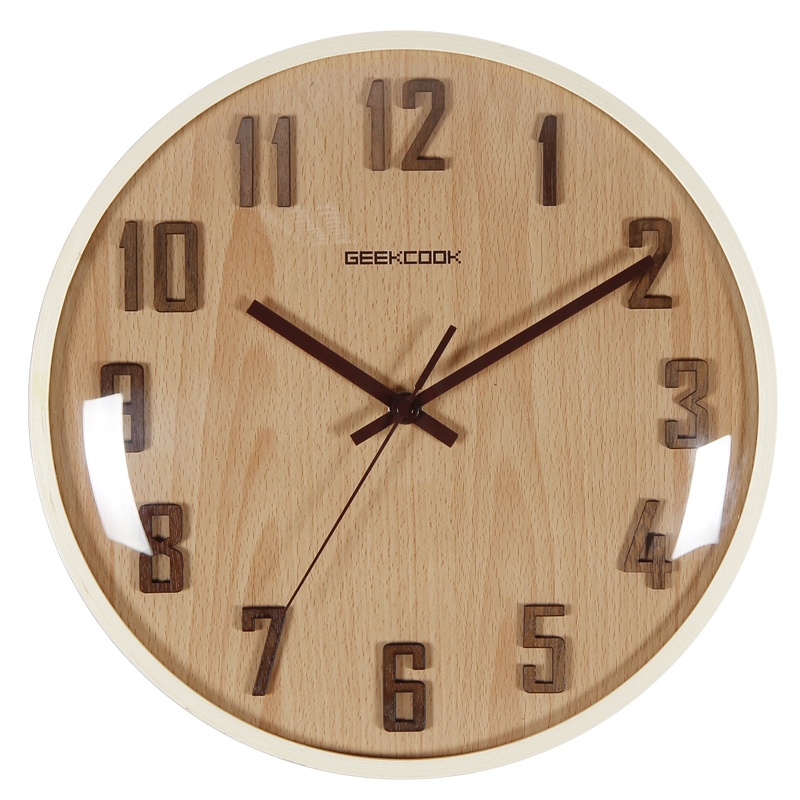 极客库GEEKCOOK木质挂钟静音客厅钟表时尚创意设计石英时钟圆形GK100044