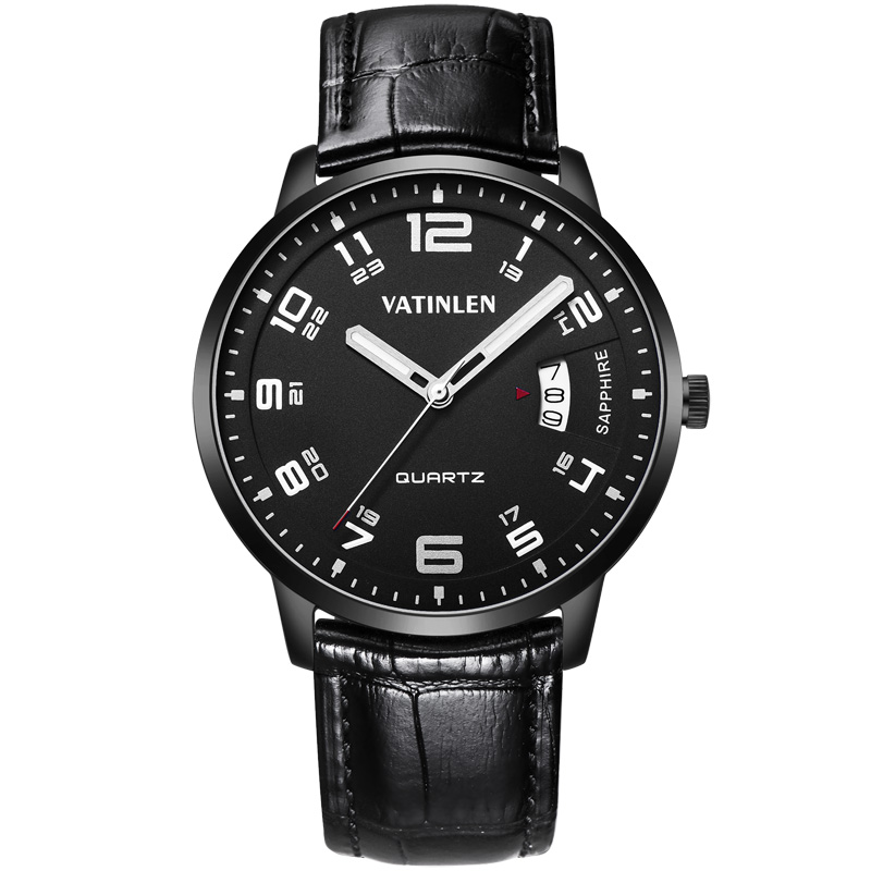 华天伦vatinlen新款时尚潮流韩版男士手表休闲真皮带防水超薄国产品牌