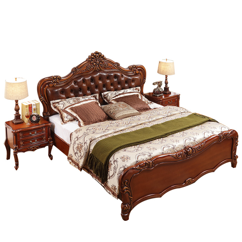 天惠子 实木床 欧式皮床 美式乡村实木床1.8米双人婚床1.5米单人法式田园公主床