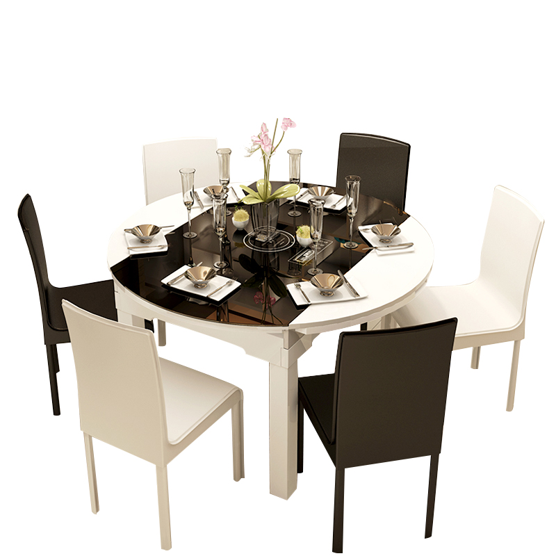 楚梵 餐桌 餐桌餐椅组合客厅现代简约圆餐桌可折叠伸缩钢化玻璃饭桌小户型多功能创意餐桌椅