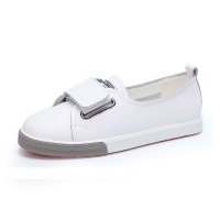 [真皮小白鞋]2021春夏季休闲鞋板鞋单鞋牛皮女百搭韩版平底鞋橡胶(真皮)魔术贴平跟麦可斯.米娅低跟(1-3厘米)圆头