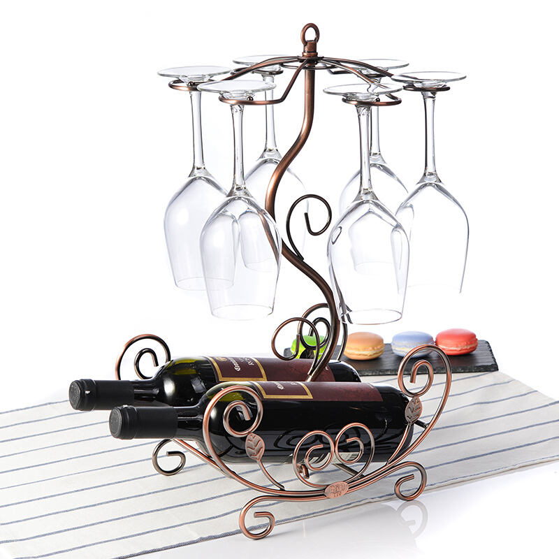 洋子(YangZi)欧式红酒架摆件创意酒瓶架红酒杯架倒挂家用简约葡萄酒架高脚杯架
