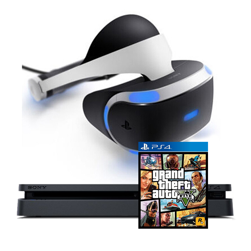 索尼(SONY)PlayStation VR眼镜 +GTA5+PS4 Slim 500g 主机 手柄家用体感游戏机 黑色