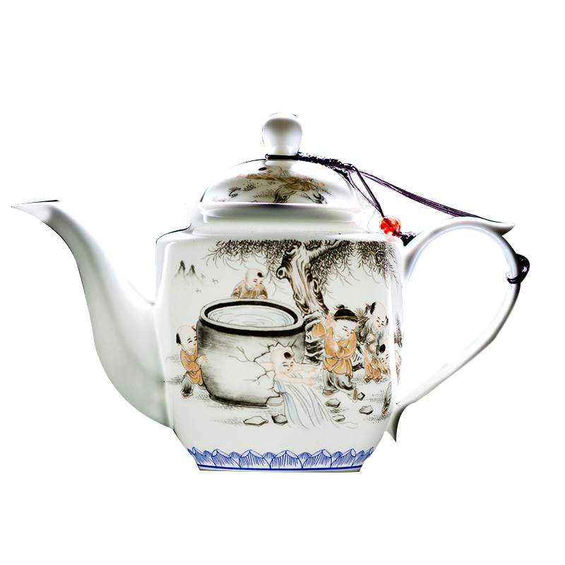 茶壶 大茶壶泡茶壶 茶具景德镇薄胎陶瓷茶壶 砸缸缠枝莲
