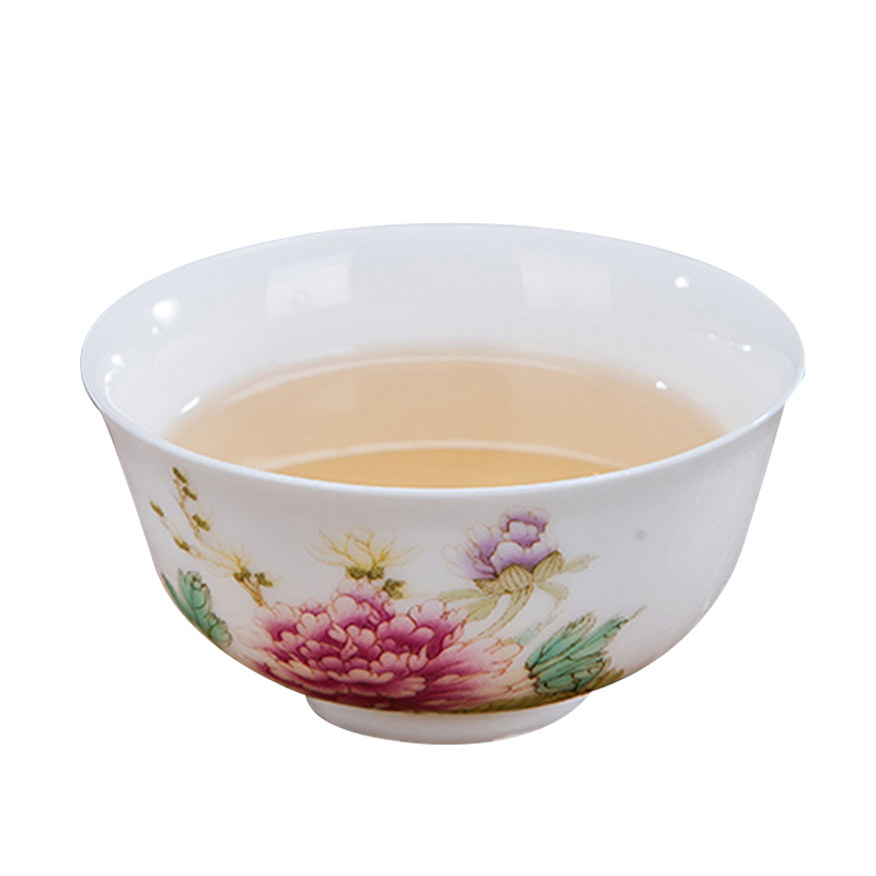 景德镇瓷器小茶碗单杯 陶瓷青花品茗杯个人杯茶杯 白瓷功夫茶具 压手牡丹
