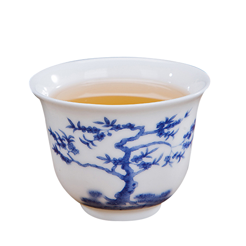 景德镇瓷器小茶碗单杯 陶瓷青花品茗杯个人杯茶杯 白瓷功夫茶具 美人尖梅花