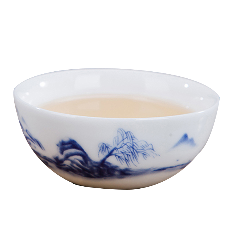 景德镇瓷器小茶碗单杯 陶瓷青花品茗杯个人杯茶杯 白瓷功夫茶具 小号山水普洱