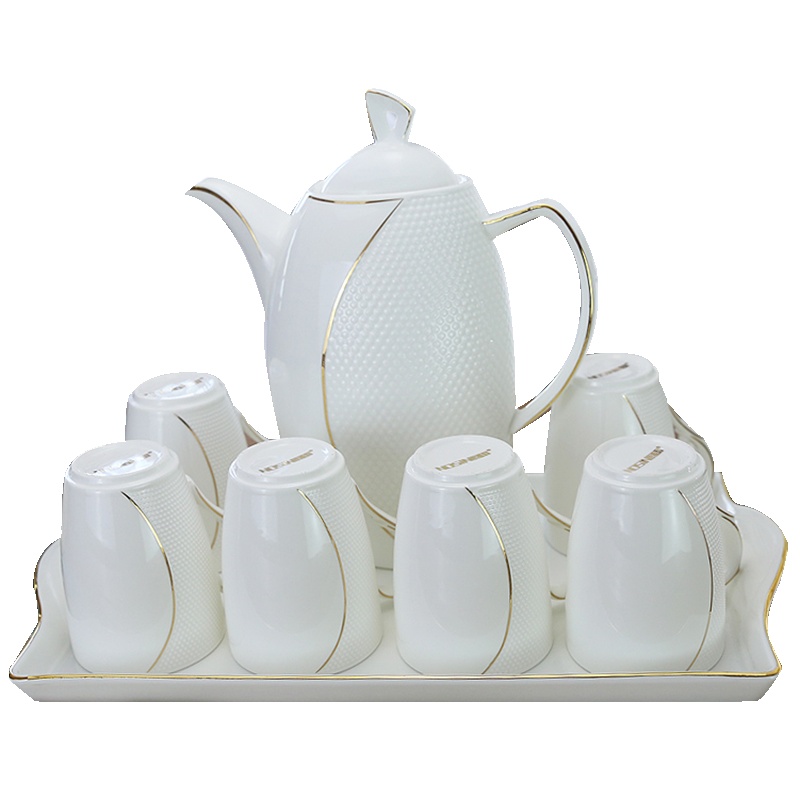 套装茶具陶瓷水具套装家用水杯套装冷水壶茶杯凉水壶杯子带茶盘 一帆风顺