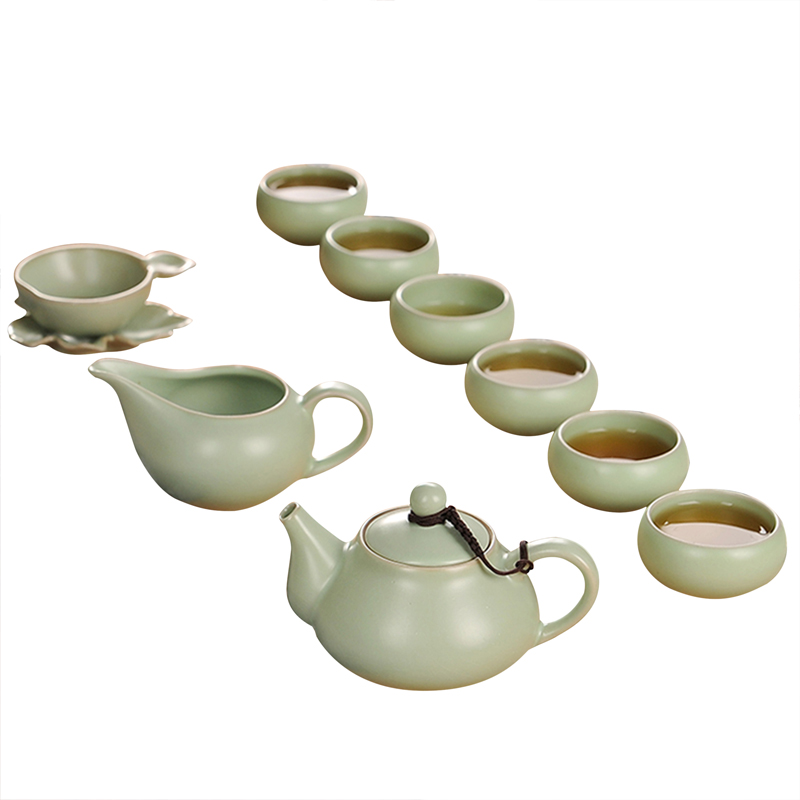 茶具 汝窑茶具套装 整套景德镇陶瓷功夫茶具端月壶10件套