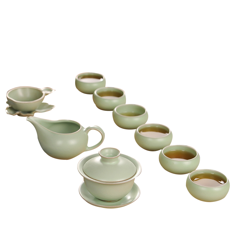 茶具 汝窑茶具套装 整套景德镇陶瓷功夫茶具 盖碗10件套
