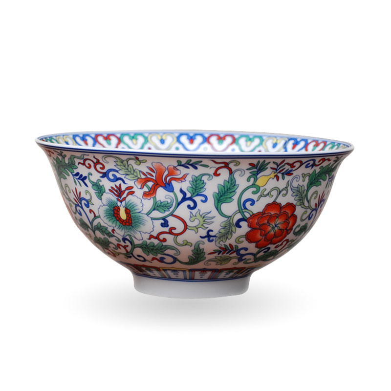 景德镇高白陶瓷 5.5英寸中式骨瓷高脚碗具米饭碗斗彩万花
