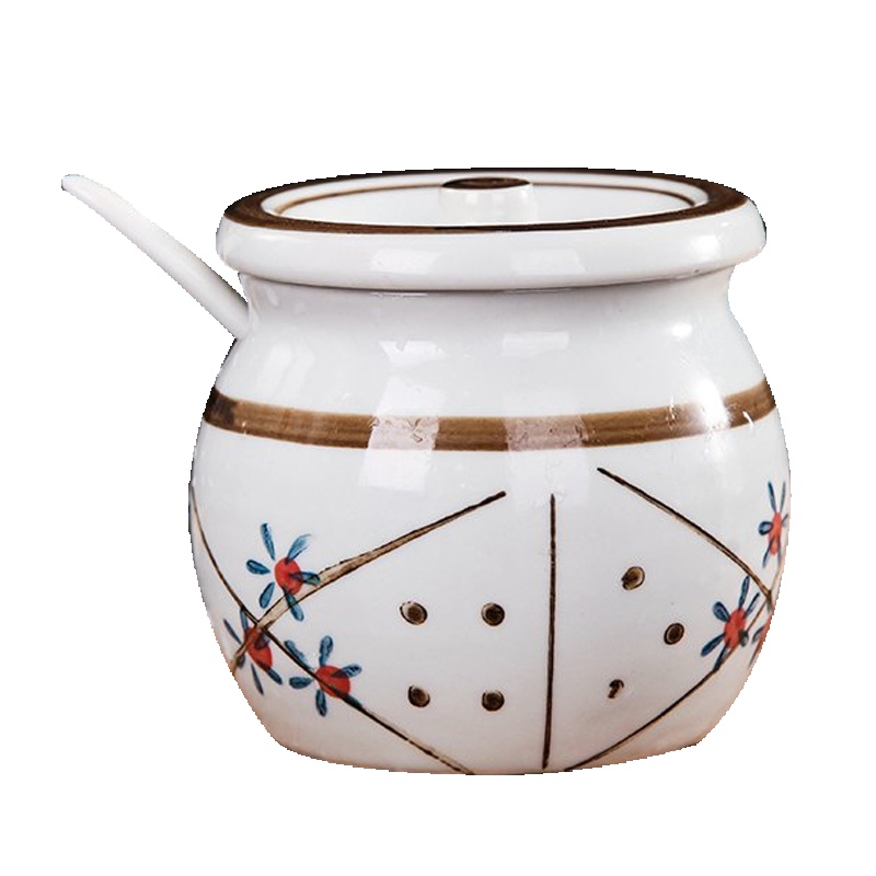 风源创意日式陶瓷糖罐盐罐套装手绘釉下彩调味罐仿古青釉和风送小白勺唐草