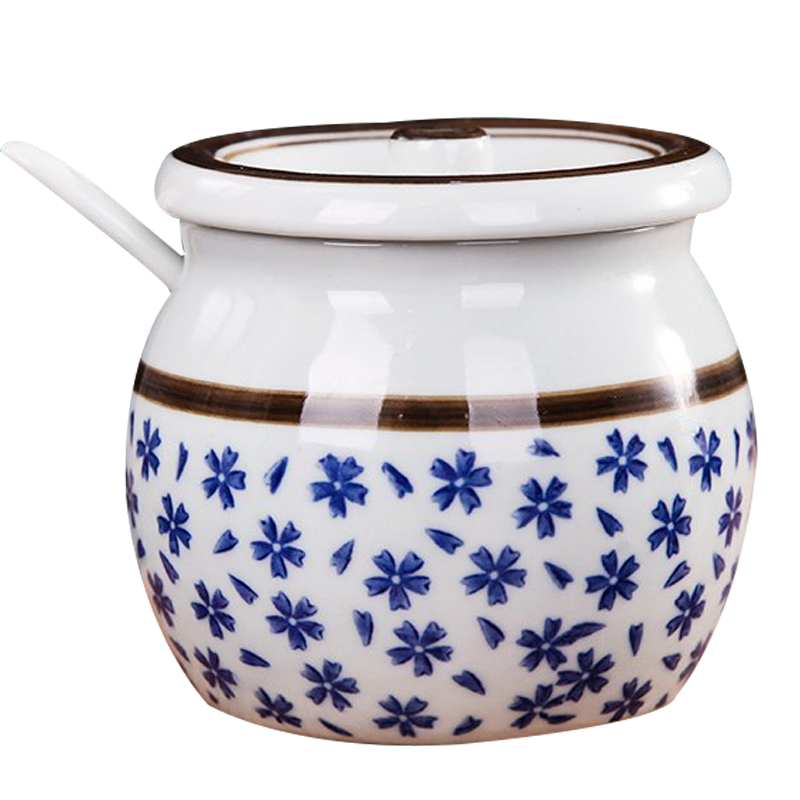 创意日式陶瓷糖罐盐罐套装手绘釉下彩调味罐仿古青釉和风送小白勺星点