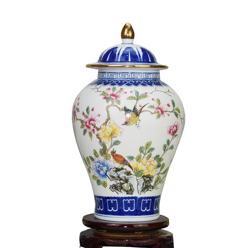 景德镇陶瓷装饰摆件新中式青花描金花瓶家居客厅装饰品 春晓