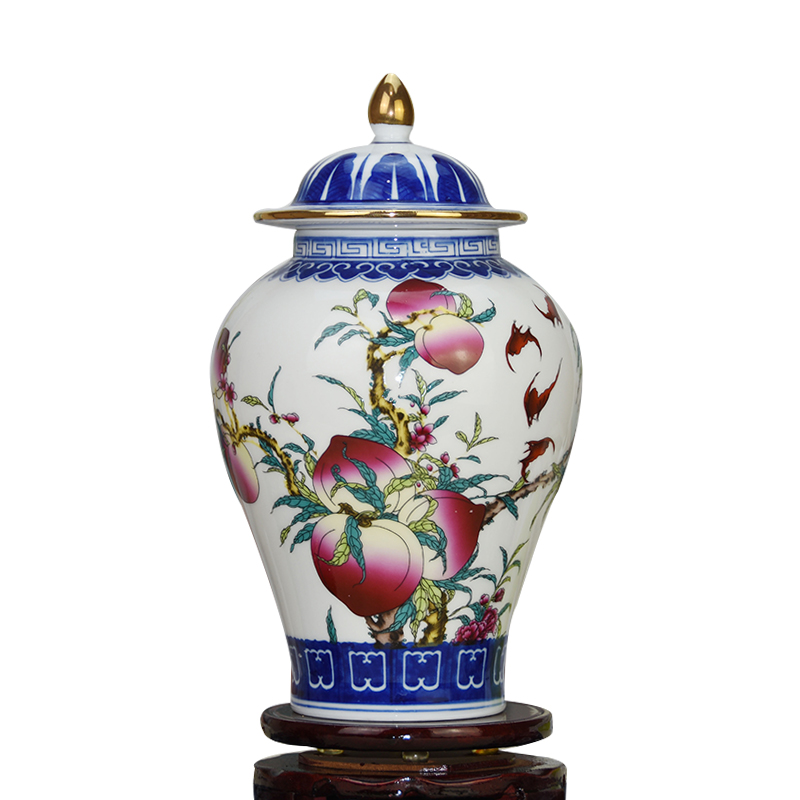 景德镇陶瓷装饰摆件新中式青花描金花瓶家居客厅装饰品 福寿双全