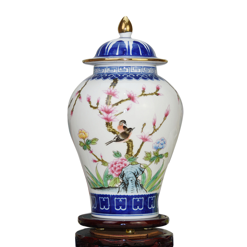 景德镇陶瓷装饰摆件新中式青花描金花瓶家居客厅装饰品 和鸣