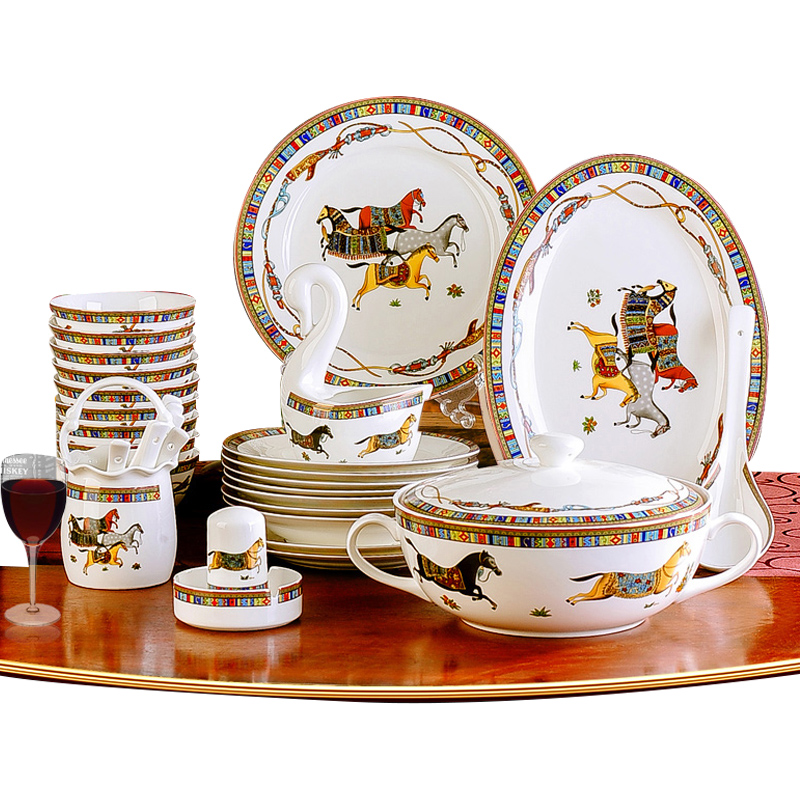 风源56头碗碟套装碗具碗盘组合家用欧式简约盘子景德镇陶瓷器骨瓷餐具套装