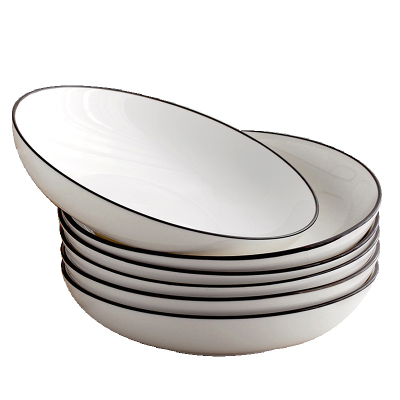 风源欧式菜盘创意西餐盘子黑线条家用陶瓷餐具盘子（4个7英寸盘）