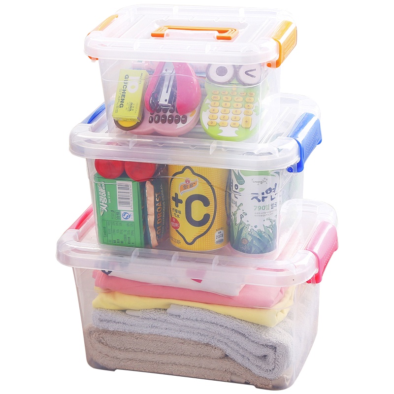 【大中小3件套】食品级透明收纳箱整理箱塑料箱子有盖大小号手提储物箱衣物收纳盒