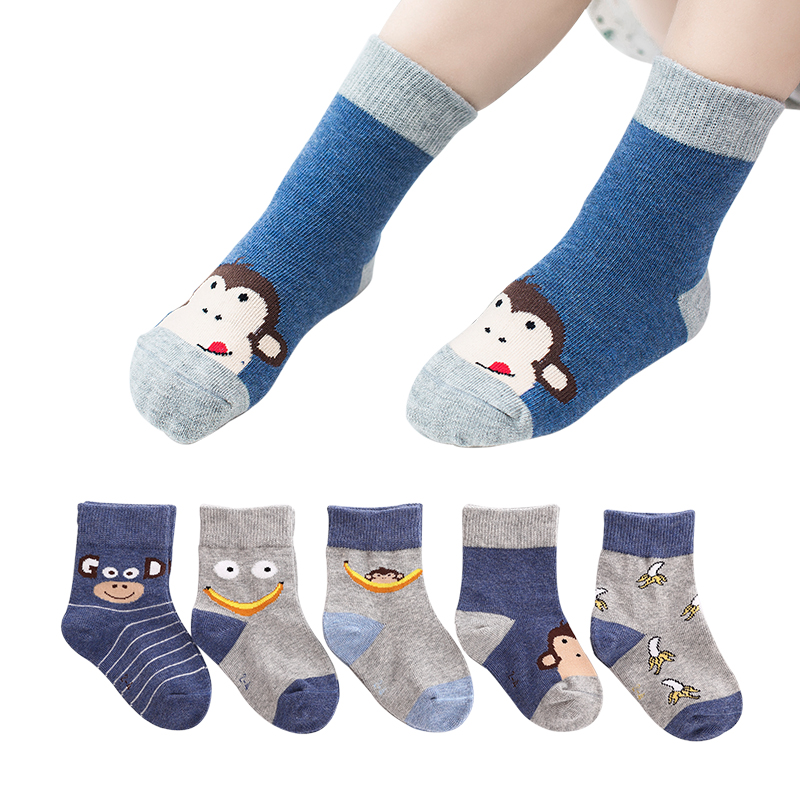 【5双装】JEENH 儿童袜子春秋季男女童纯棉袜子0-3-5-7岁宝宝袜子