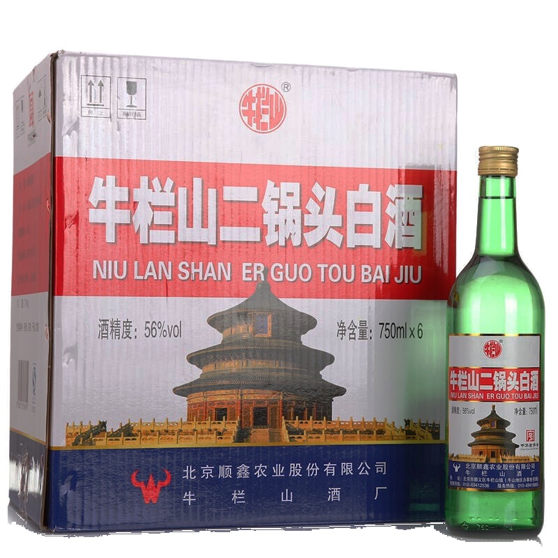 北京牛栏山二锅头出口美国大美子56度750ml*6瓶整箱套装绿瓶（出口型）清香型白酒