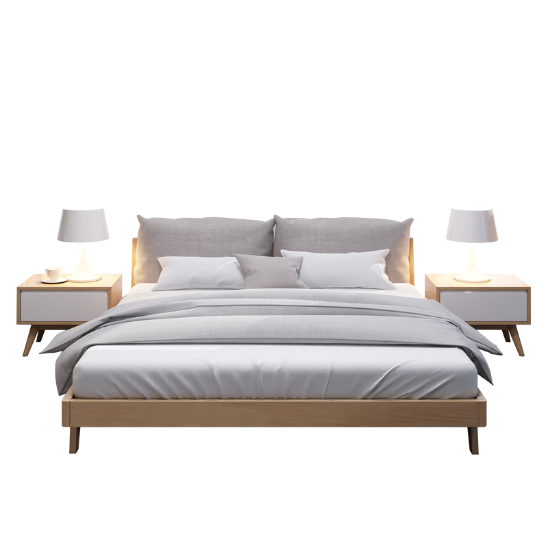 莱柯檑 床 北欧实木床原木1.5 1.8米主卧室家具宜家现代简约双人床婚床布艺床软包床