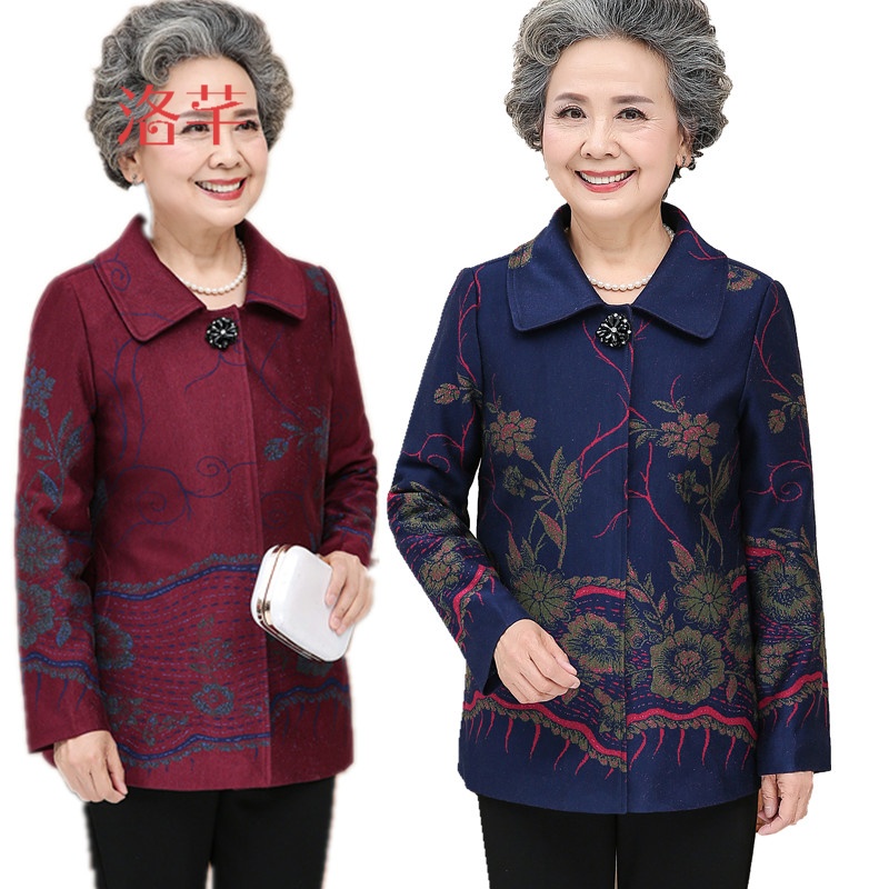 洛芊中老年人女装秋唐装印花外套60-70岁妈妈装翻领薄上衣奶奶装