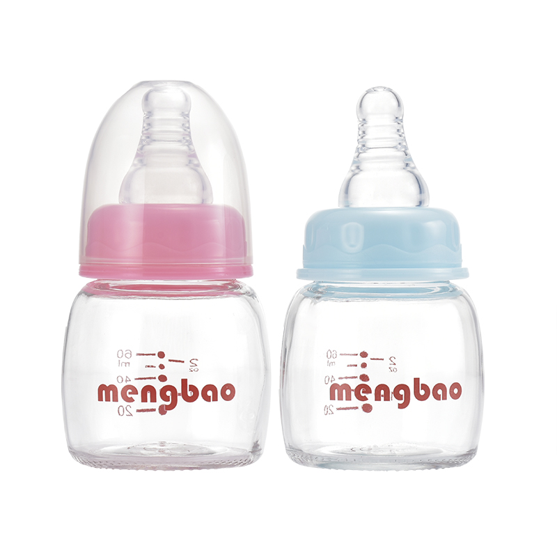 盟宝小容量玻璃奶瓶60ml标准口径迷你奶瓶 粉红