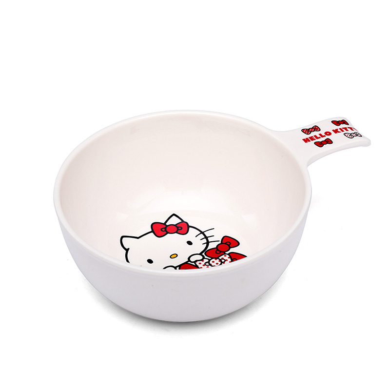 凯蒂猫单耳橙子碗五和hellokitty儿童食品级A5密胺餐具宝宝碗盘水杯调羹可爱贴花