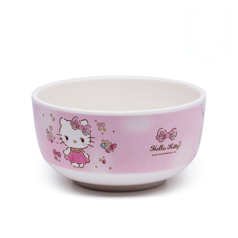 五和粉色Hellokittyf102韩式碗 儿童食品级A5密胺餐具宝宝碗盘水杯调羹可爱贴花幼儿园餐厅主题乐园餐具