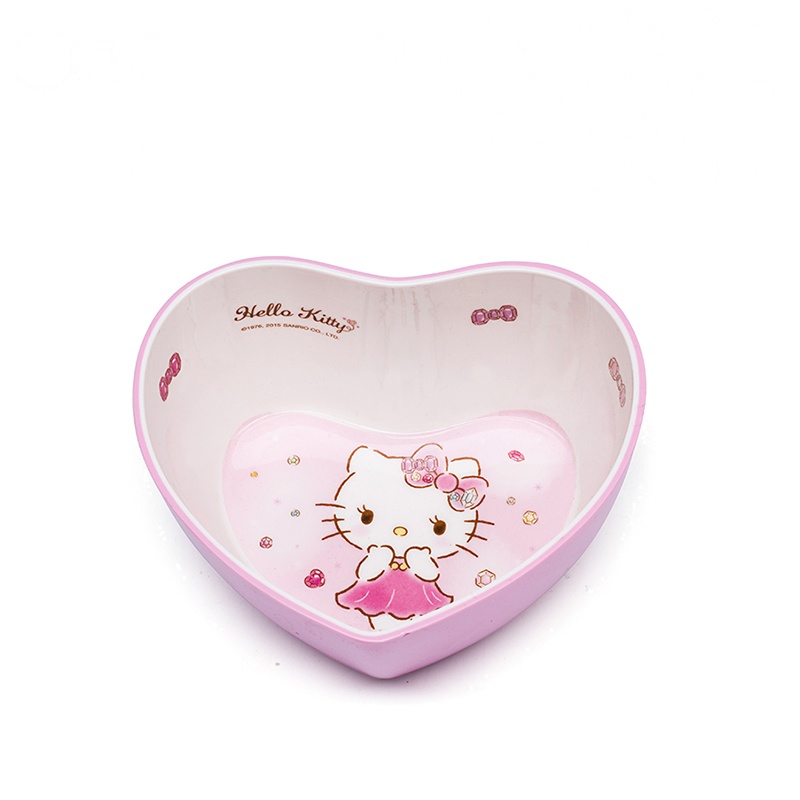 五和粉色Hellokittyf151心型碗汤碗儿童食品级A5密胺餐具宝宝碗盘水杯调羹可爱贴花幼儿园餐厅主题乐园餐具