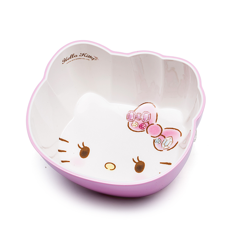 五和粉色Hellokittyf169头型碗汤碗儿童食品级A5密胺餐具宝宝碗盘水杯调羹可爱贴花幼儿园餐厅主题乐园餐具