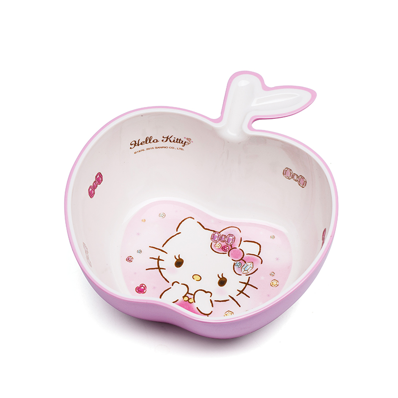 五和粉色Hellokittyf192苹果碗汤碗儿童食品级A5密胺餐具宝宝碗盘水杯调羹可爱贴花幼儿园餐厅主题乐园餐具