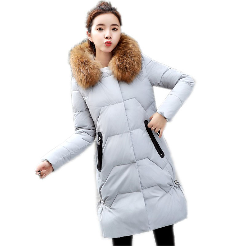 简妮薇(JIANNIWEI)中长款羽绒服女2018冬季新款韩版时尚修身学生面包服大毛领棉袄加厚外套女
