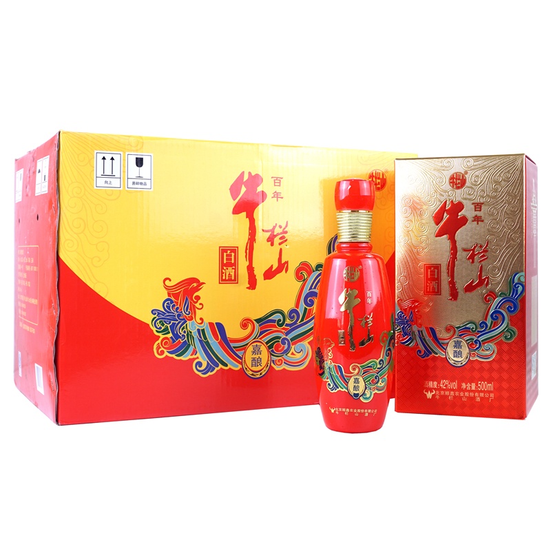 牛栏山浓香型白酒 红喜嘉酿 42度 500ml*6瓶箱装配仨袋