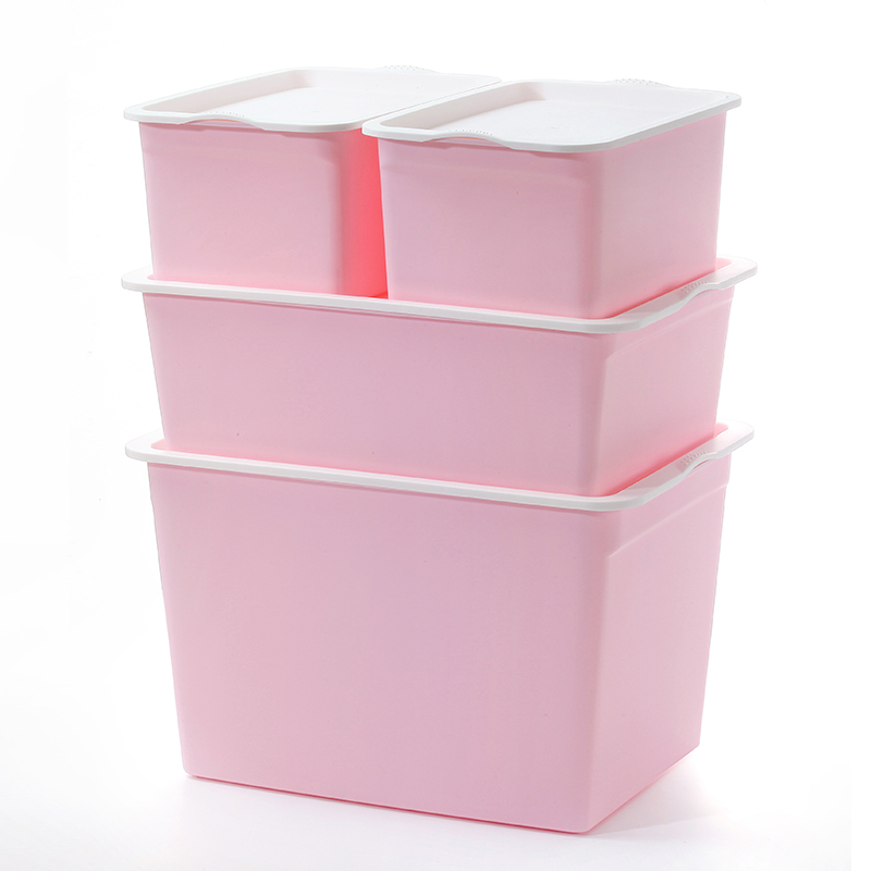 【】四件套收纳箱衣服塑料有盖收纳盒整理厨房玩具储物箱（请先与客服确认再下单）