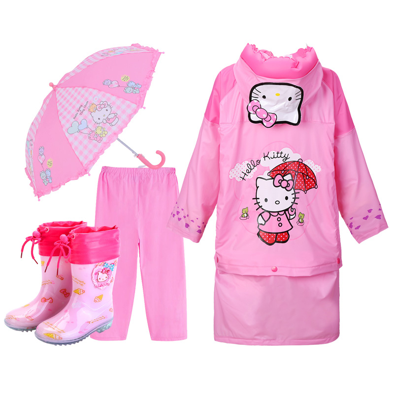 凯蒂猫儿童分体式雨衣女童雨衣雨裤雨鞋套装学生雨披女孩宝宝雨具(请先与客服确认再下单)