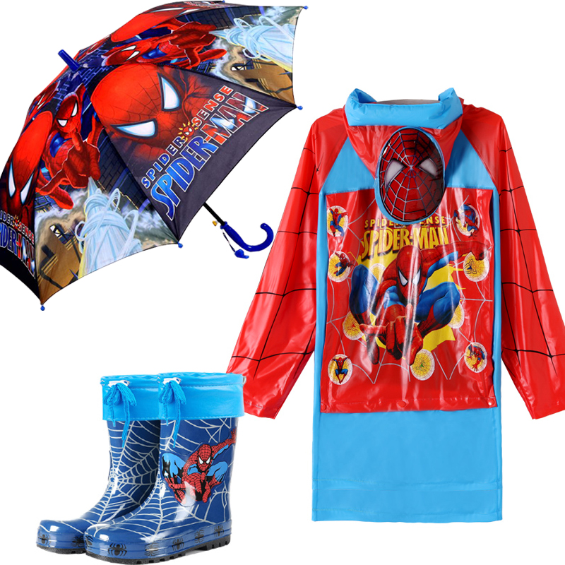 蜘蛛侠学生儿童雨衣雨鞋套装雨具男童宝宝保暖雨靴中大童雨披雨伞(请先与客服确认再下单)