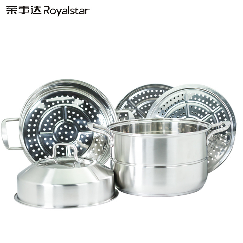 荣事达(Royalstar)蒸锅304不锈钢加厚锅底三层复底锅三层大蒸锅28cm