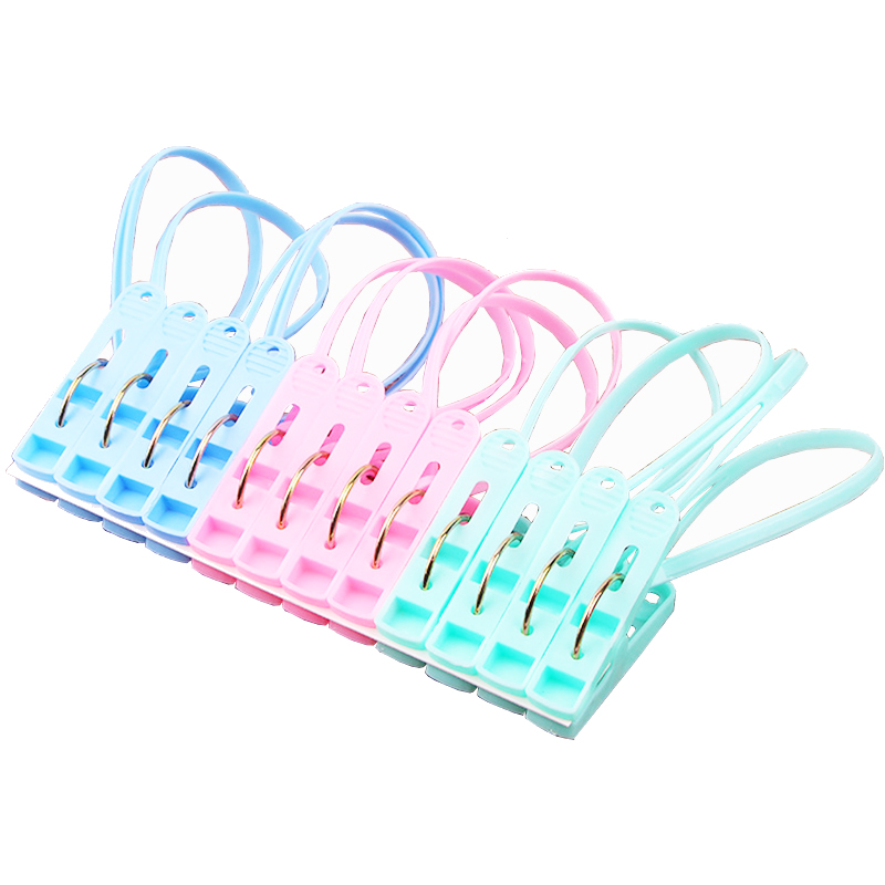 【12个】带绳防风夹晾衣服夹子强力凉晒衣夹旅行塑料夹小号蚊帐夹