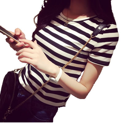 女装夏季女士修身条纹短袖女T恤打底衫百搭体恤上衣