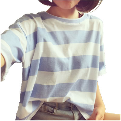 2018夏季新款韩版条纹短袖T恤女宽松衣服女士上衣女装体恤潮