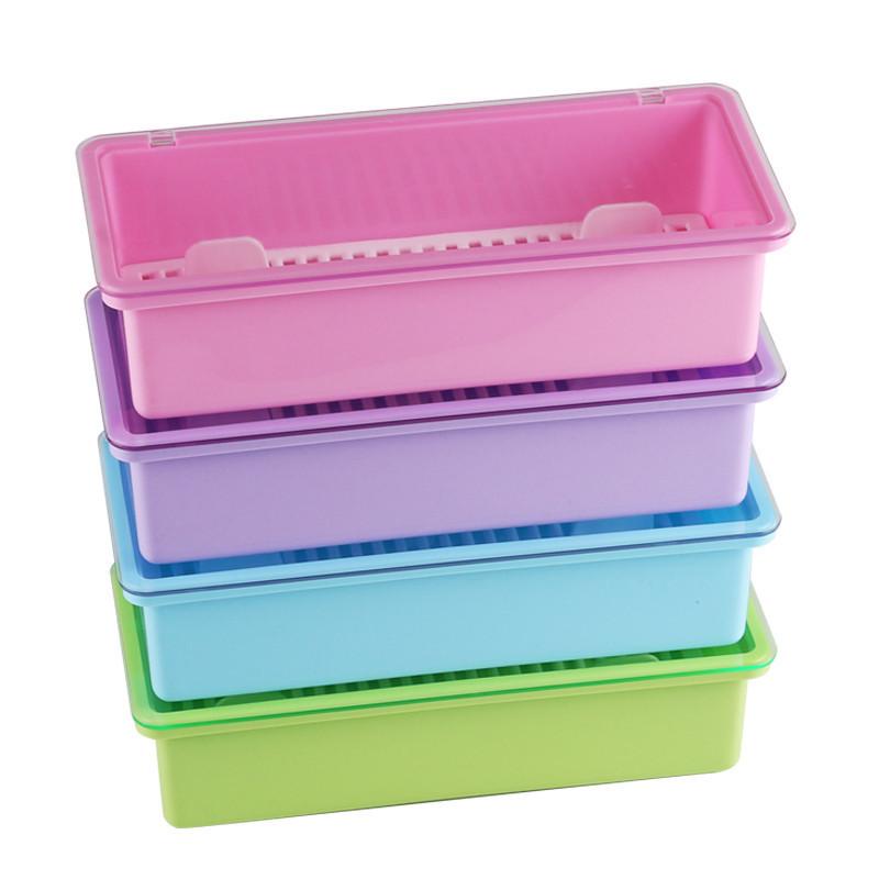 多用途筷笼家用防尘塑料筷子盒带盖沥水长方形筷子餐具收纳盒-紫色