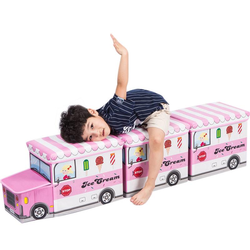 折叠收纳凳卡通儿童玩具储物箱折叠家用创意可爱小汽车可坐杂物整理盒