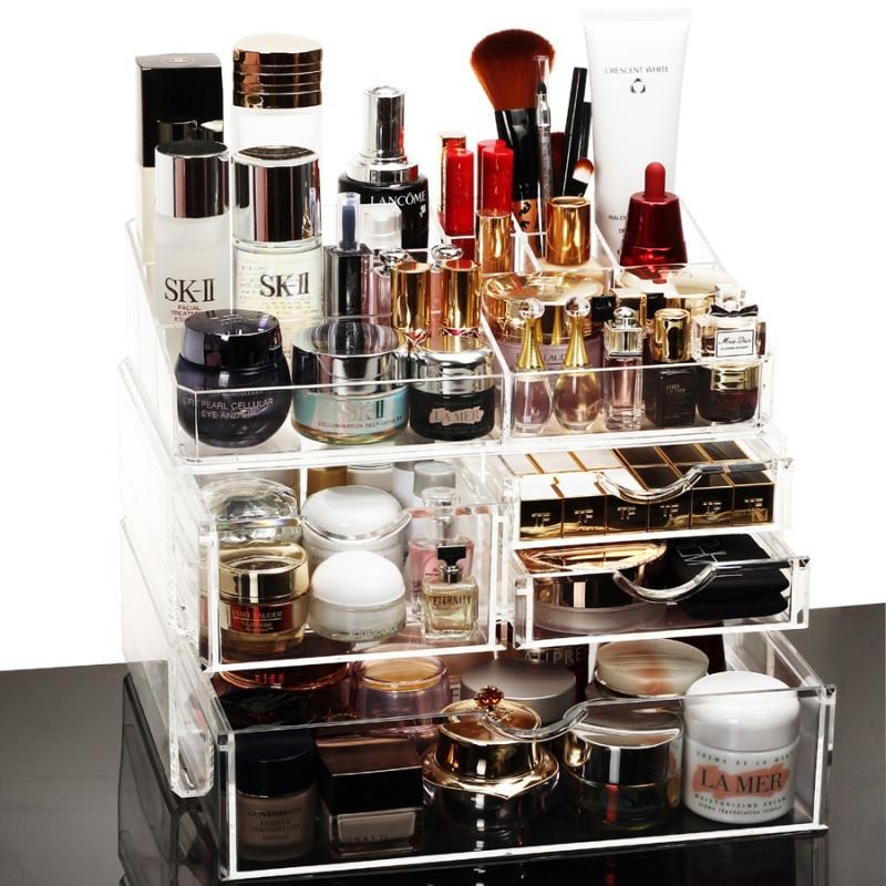 超大号透明抽屉式化妆品收纳盒 组合化妆盒 收纳柜