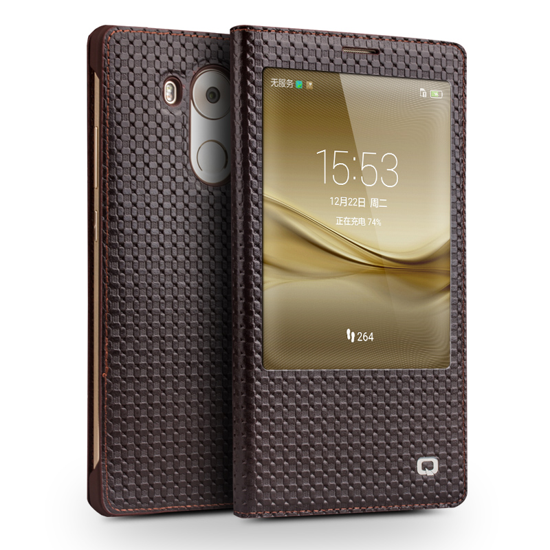 真皮手机壳手机保护套 适用于华为mate8 Mate8智能格子纹 棕色
